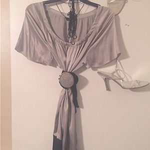 Silk Dress - Simple Silver Ice  with Broad Border Hemline above knee.